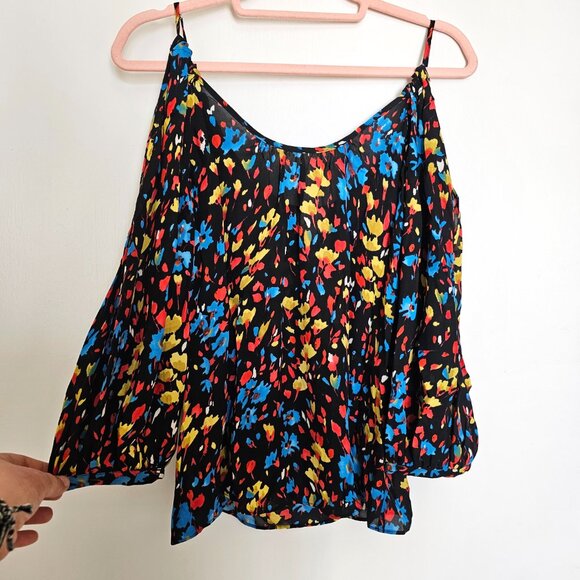 Parker Long Sleeve  Cold Shoulder 100% Silk Blouse Top S Floral - Picture 2 of 9